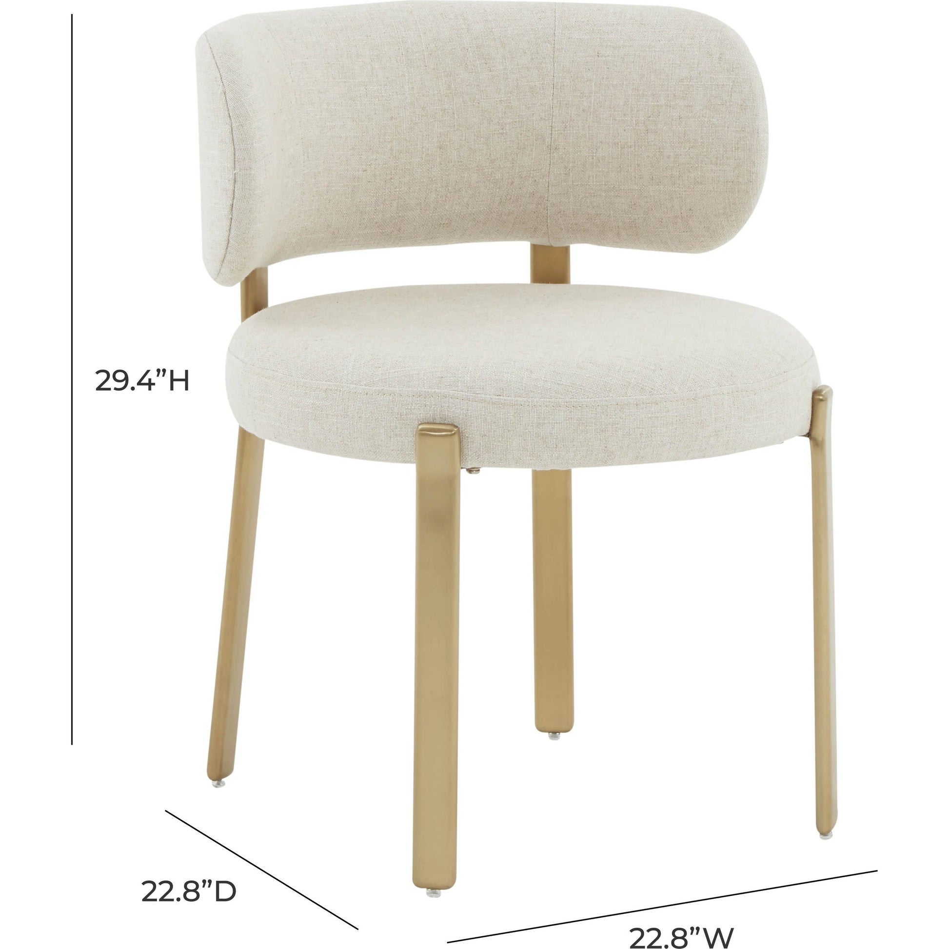 Margaret Linen Dining Chair by TOV Furniture in cream. Made from linen, stainless steel, wood in a modern style.