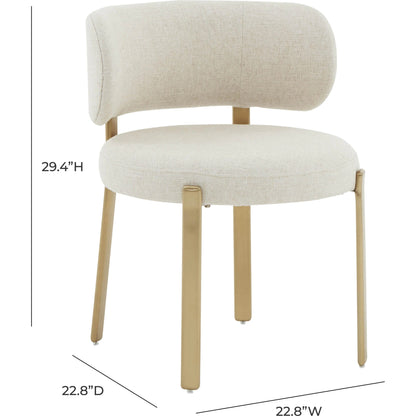 Margaret Linen Dining Chair by TOV Furniture in cream. Made from linen, stainless steel, wood in a modern style.
