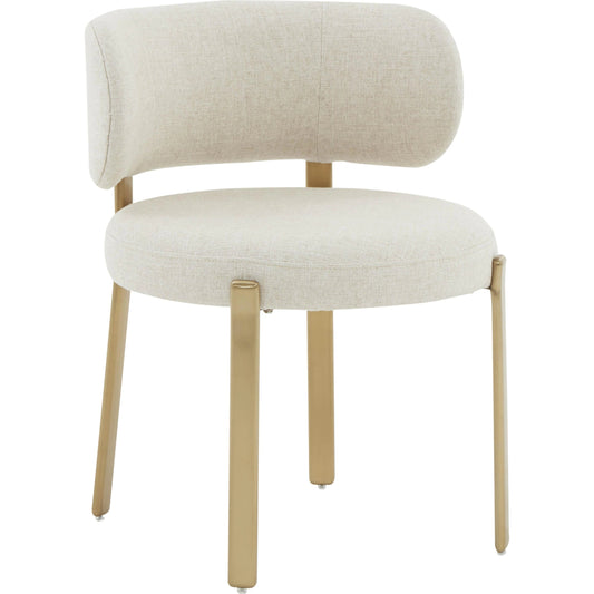 Margaret Linen Dining Chair by TOV Furniture in cream. Made from linen, stainless steel, wood in a modern style.