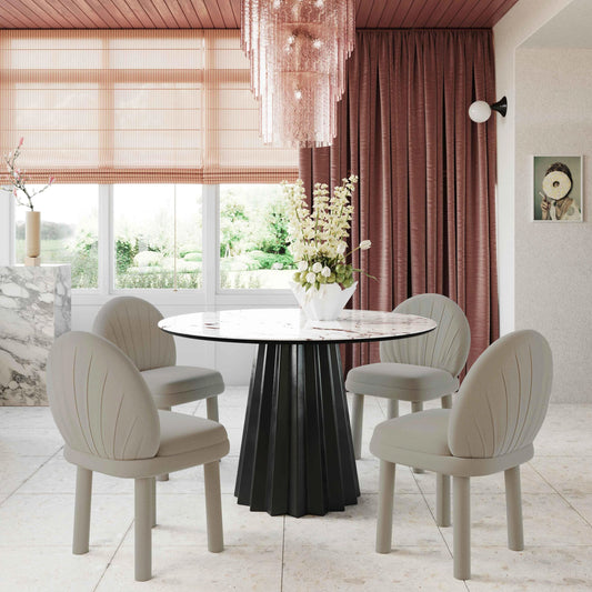 Aliyah Vegan Leather Dining Chair by TOV Furniture in grey. Made from plywood, rubberwood, vegan leather in a coastal style.