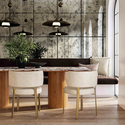 Tamara Rectangular Dining Table by TOV Furniture in natural ash, white marble. Made from ash veneer, ceramic, mdf in a modern style.