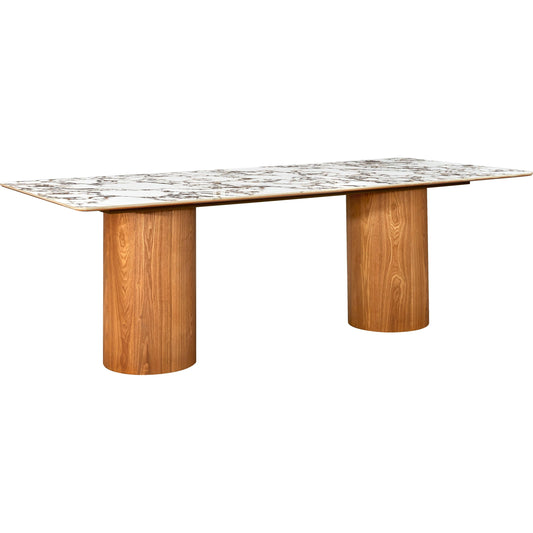 Tamara Rectangular Dining Table by TOV Furniture in natural ash, white marble. Made from ash veneer, ceramic, mdf in a modern style.
