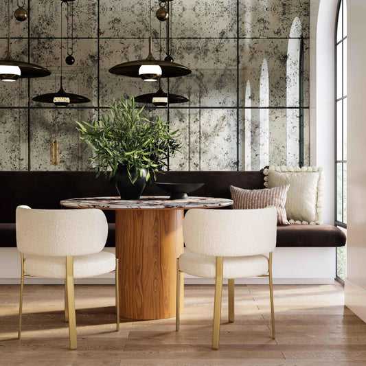 Tamara Round Dinette Table by TOV Furniture in natural ash, white marble. Made from ash veneer, ceramic, mdf in a modern style.