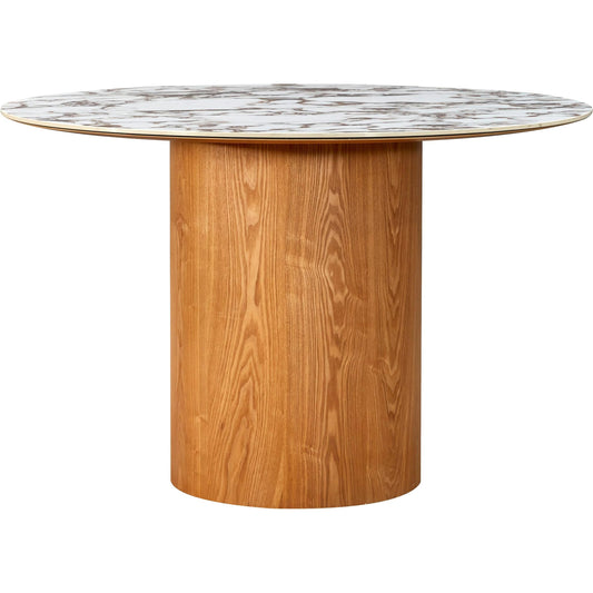 Tamara Round Dinette Table by TOV Furniture in natural ash, white marble. Made from ash veneer, ceramic, mdf in a modern style.