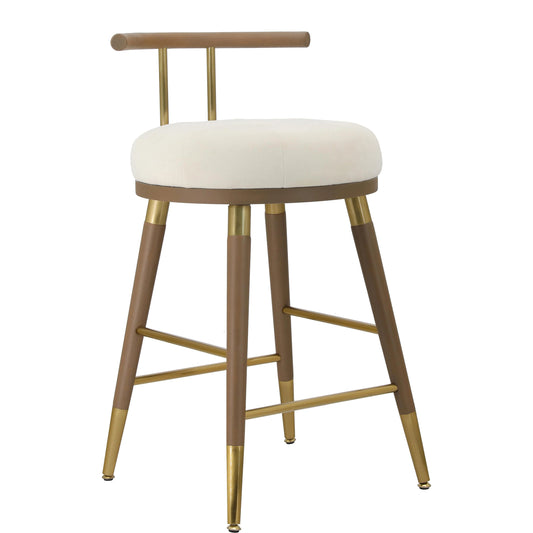 Juniper Velvet Barstool by TOV Furniture in cream. Made from ash, iron, velvet in a modern style.