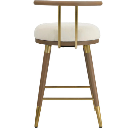 Juniper Velvet Counter Stool by TOV Furniture in cream. Made from ash, iron, velvet in a modern style.