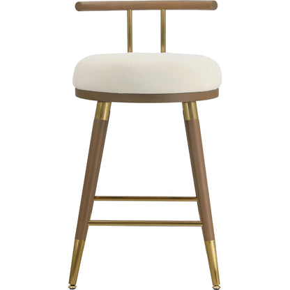 Juniper Velvet Counter Stool by TOV Furniture in cream. Made from ash, iron, velvet in a modern style.