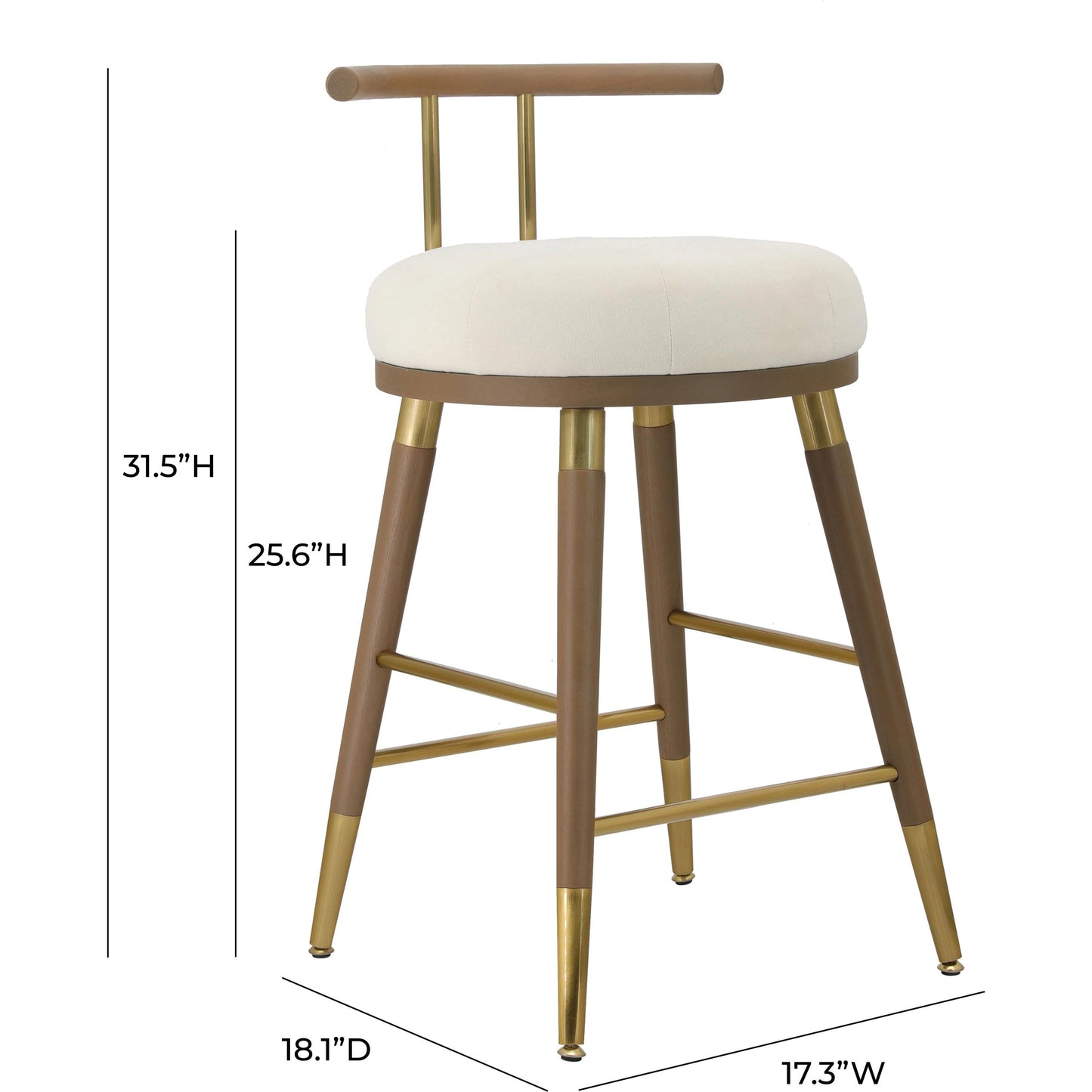 005 SI-2107417 | Additional Silo | Juniper Velvet Counter Stool by TOV Furniture in cream. Made from ash, iron, velvet in a modern style.