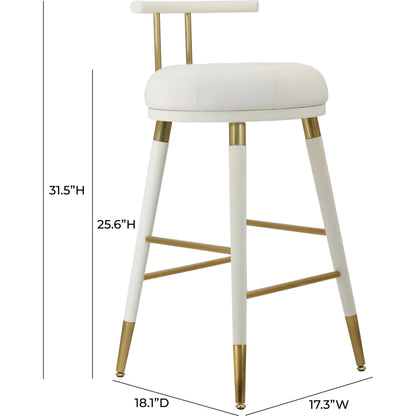 Juniper Vegan Leather Counter Stool by TOV Furniture in white. Made from ash, iron, vegan leather in a modern style.