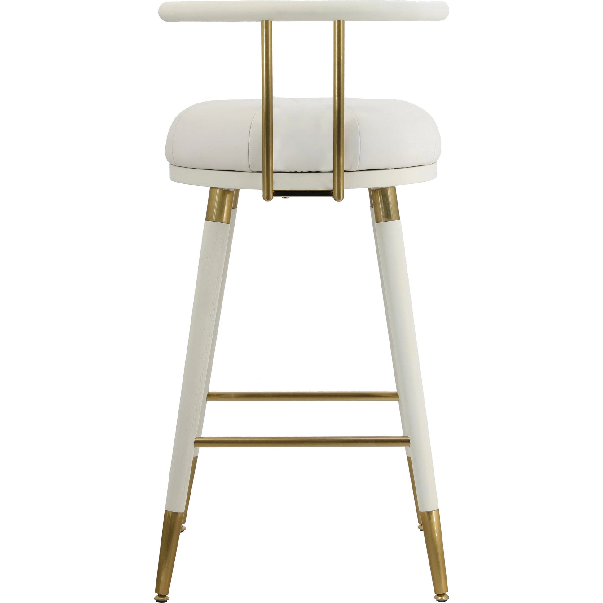 Juniper Vegan Leather Counter Stool by TOV Furniture in white. Made from ash, iron, vegan leather in a modern style.