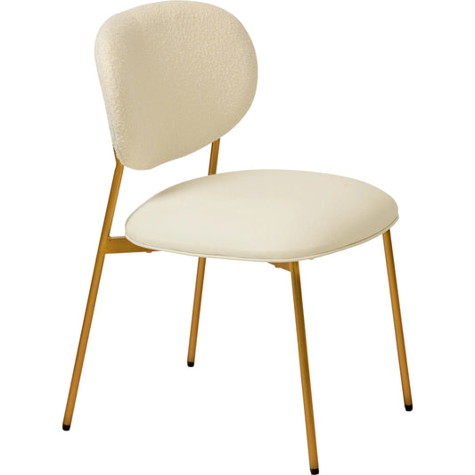 McKenzie Boucle & Vegan Leather Stackable Dining Chair (Set of 2) by TOV Furniture in cream. Made from boucle, iron, plywood, vegan leather in a modern style.