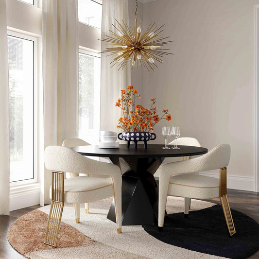 Corralis Boucle Dining Chair by TOV Furniture in cream. Made from boucle, stainless steel, wood in a modern style.