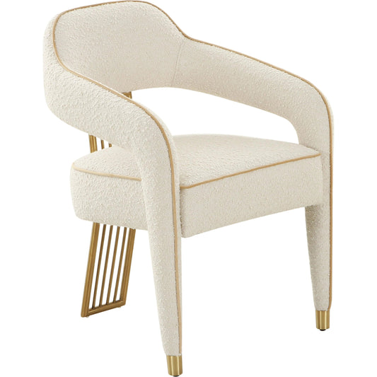 Corralis Boucle Dining Chair by TOV Furniture in cream. Made from boucle, stainless steel, wood in a modern style.