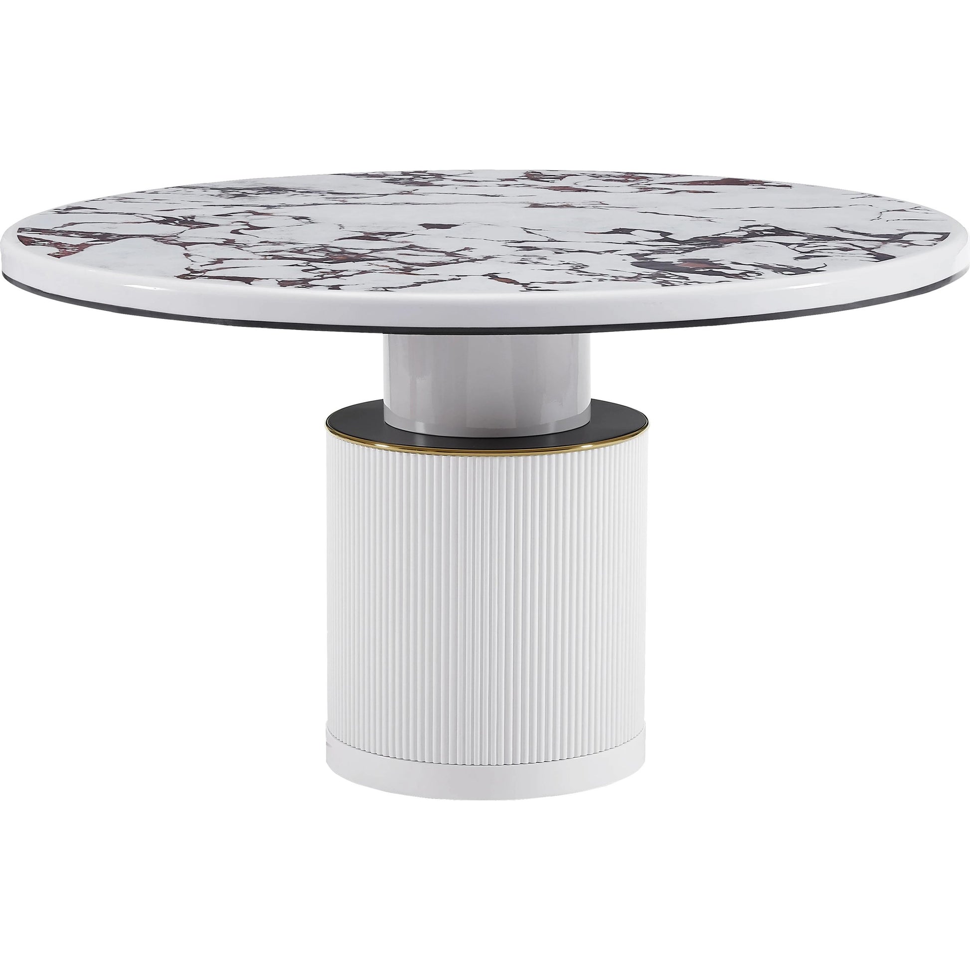 Vanessa White Marble Lacquer Round Dining Table by TOV Furniture in white, white marble. Made from mdf in a modern style.