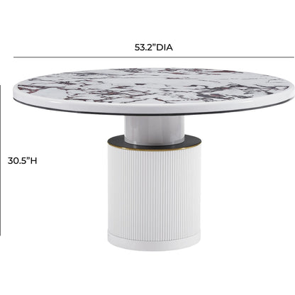 Vanessa White Marble Lacquer Round Dining Table by TOV Furniture in white, white marble. Made from mdf in a modern style.