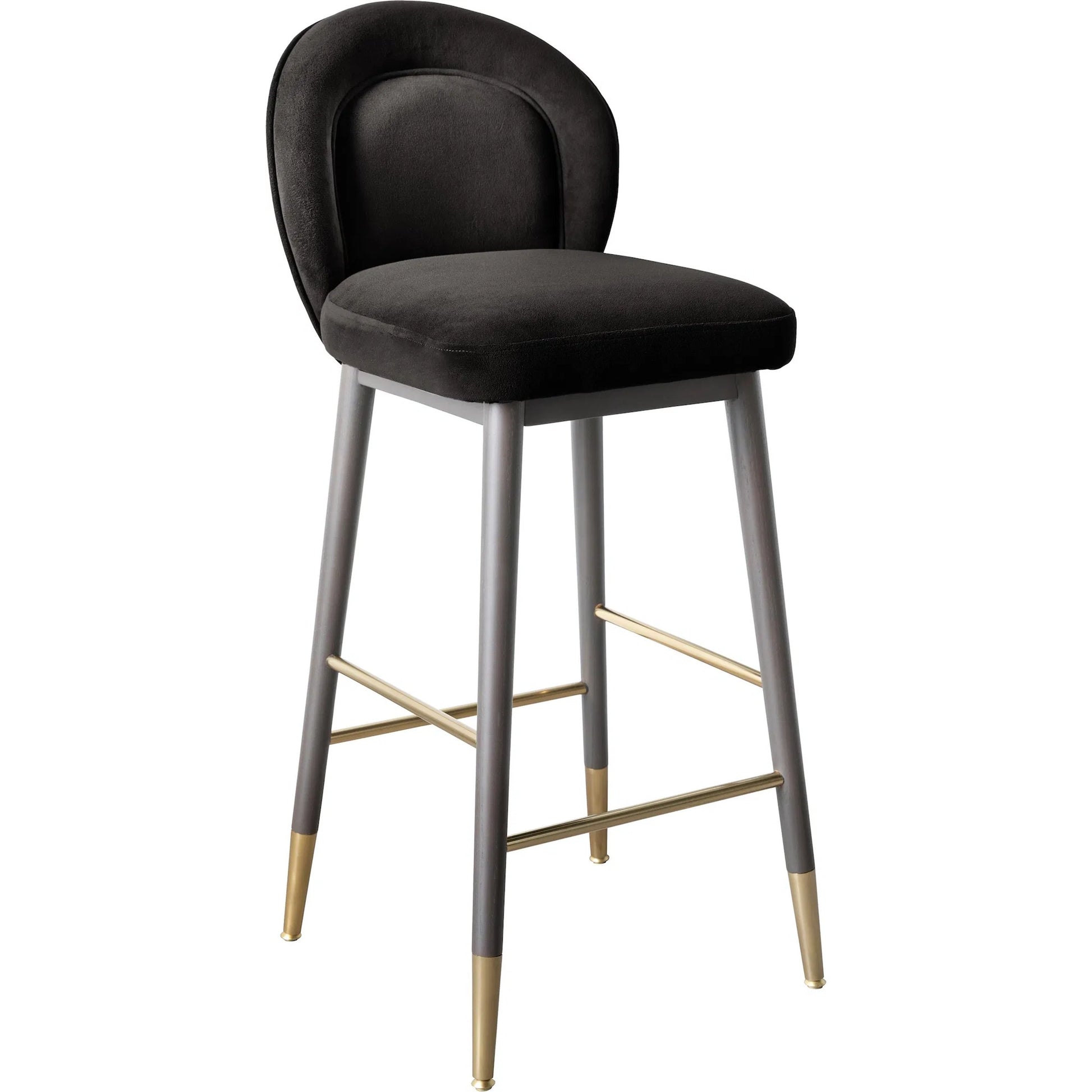 Hailey Velvet Barstool by TOV Furniture in charcoal. Made from ash wood, iron, velvet in a modern style.