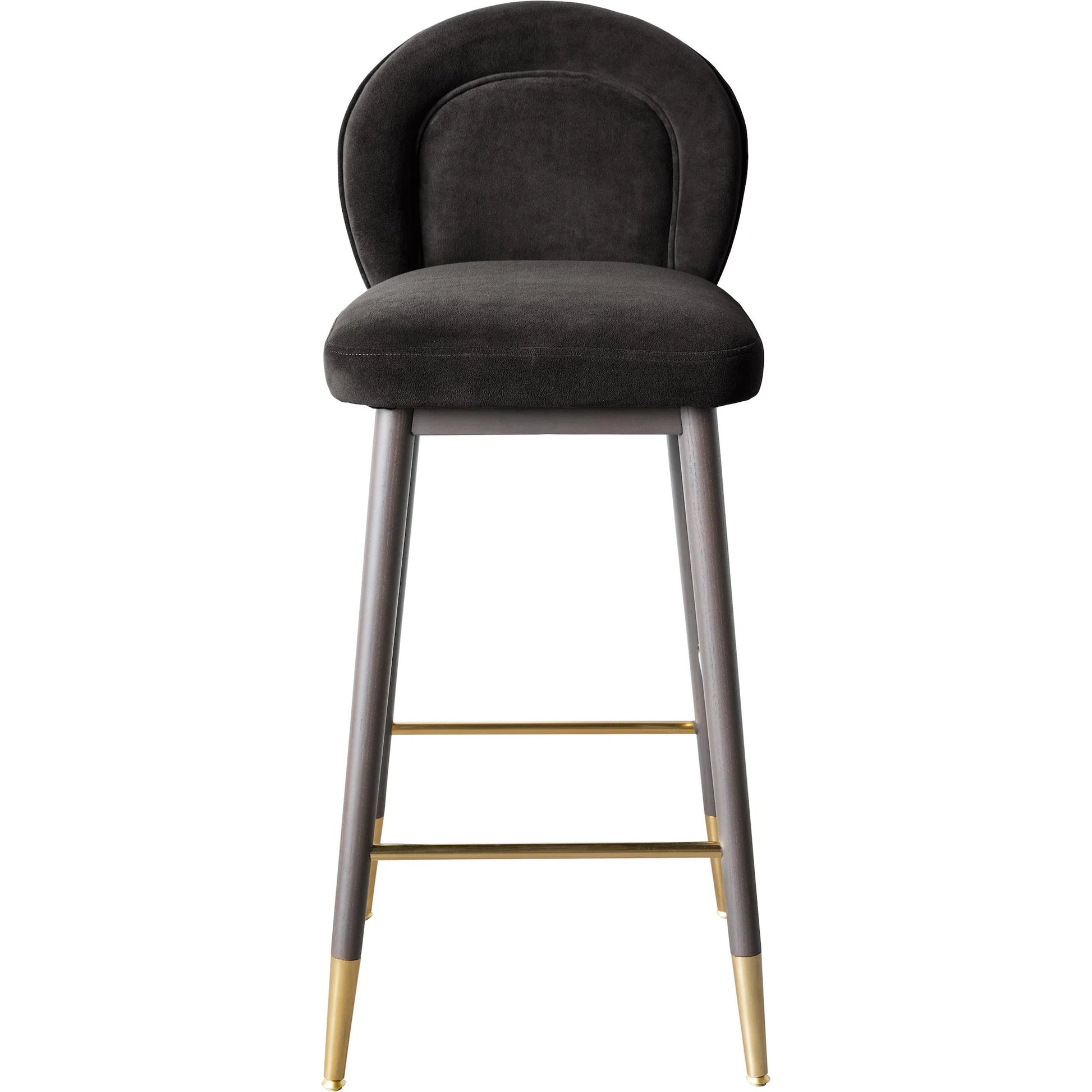 Hailey Velvet Barstool by TOV Furniture in charcoal. Made from ash wood, iron, velvet in a modern style.