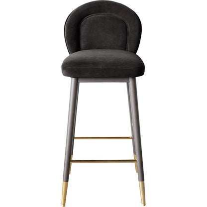 Hailey Velvet Barstool by TOV Furniture in charcoal. Made from ash wood, iron, velvet in a modern style.