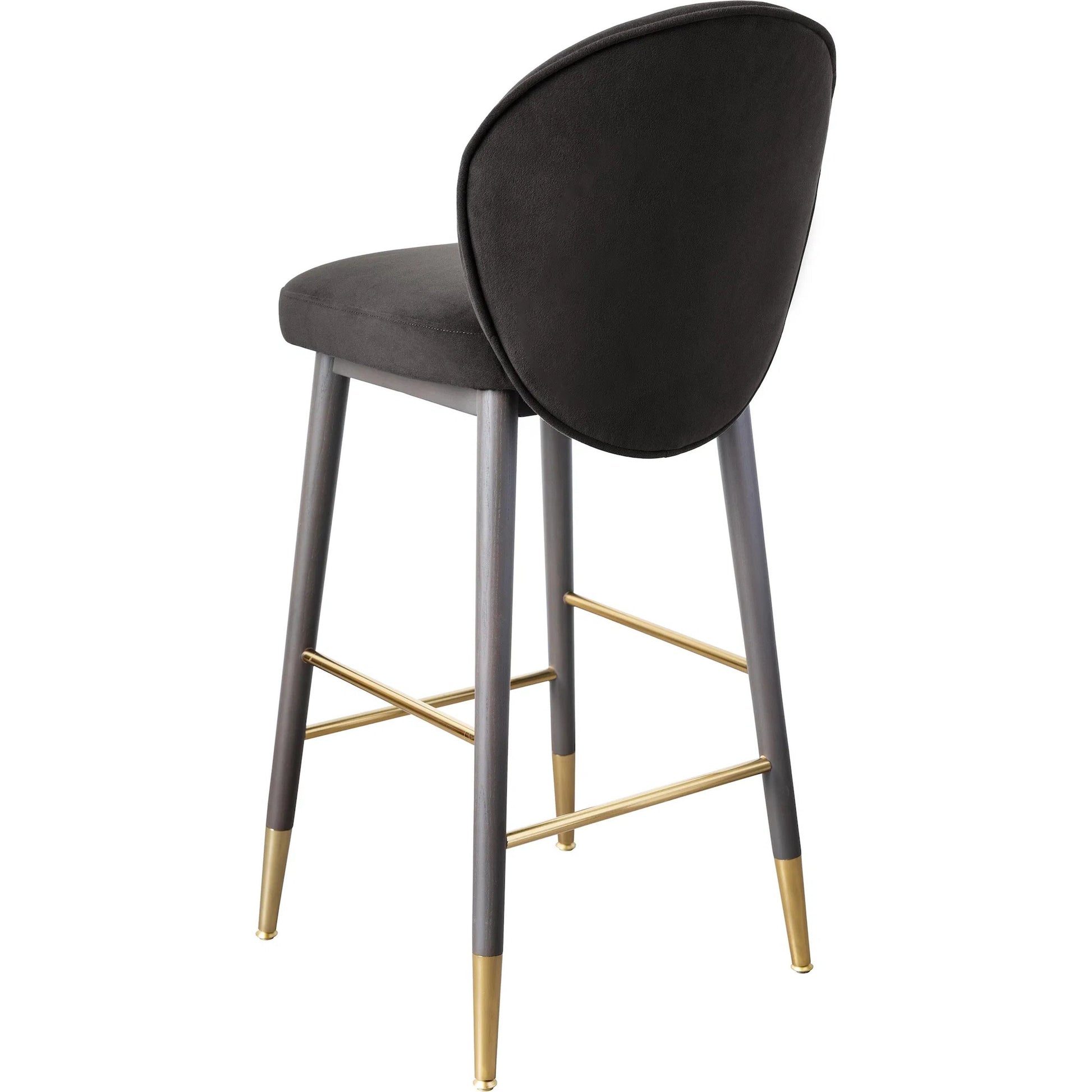 Hailey Velvet Barstool by TOV Furniture in charcoal. Made from ash wood, iron, velvet in a modern style.
