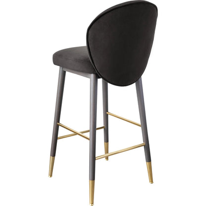 Hailey Velvet Barstool by TOV Furniture in charcoal. Made from ash wood, iron, velvet in a modern style.