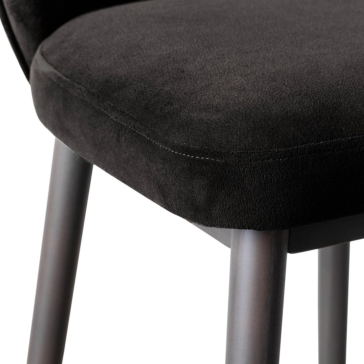 004 SI-2248266 | Closeup | Hailey Velvet Barstool by TOV Furniture in charcoal. Made from ash wood, iron, velvet in a modern style.