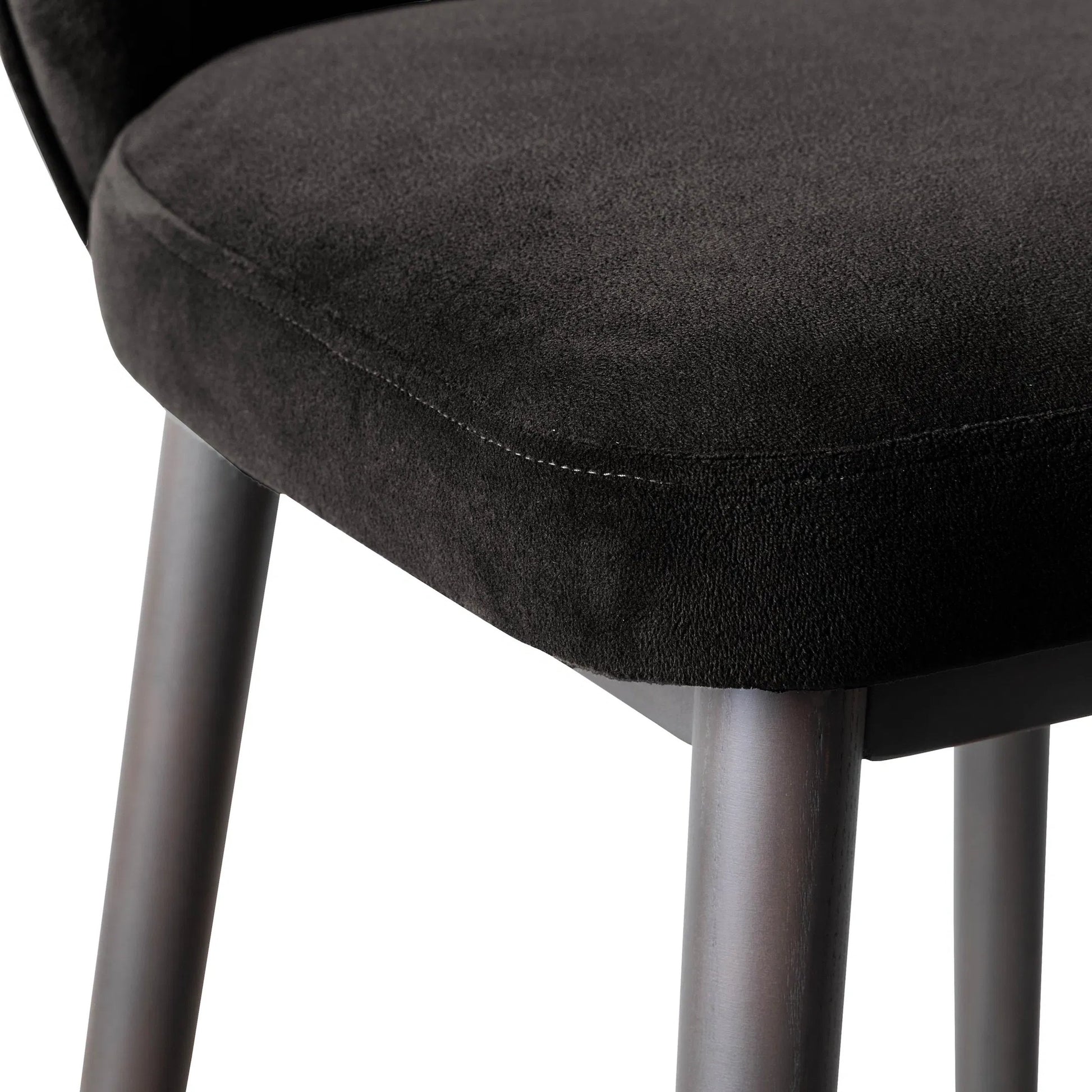 Hailey Velvet Barstool by TOV Furniture in charcoal. Made from ash wood, iron, velvet in a modern style.