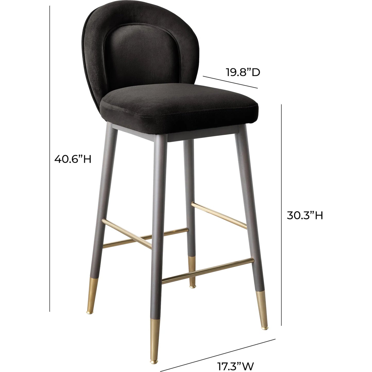 005 SI-2248266 | Additional Silo | Hailey Velvet Barstool by TOV Furniture in charcoal. Made from ash wood, iron, velvet in a modern style.