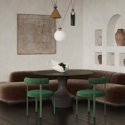 Margaret Performance Chenille Bolster Back Dining Chair by TOV Furniture in cream. Made from fabric, plywood, stainless steel, wood in a eclectic & global style.