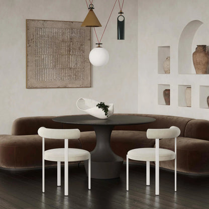 Margaret Performance Chenille Bolster Back Dining Chair by TOV Furniture in cream. Made from fabric, plywood, stainless steel, wood in a eclectic & global style.