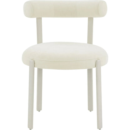 Margaret Performance Chenille Bolster Back Dining Chair by TOV Furniture in cream. Made from fabric, plywood, stainless steel, wood in a eclectic & global style.