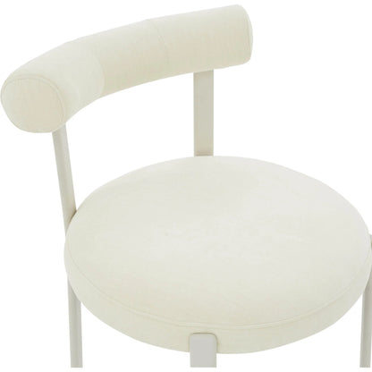 Margaret Performance Chenille Bolster Back Dining Chair by TOV Furniture in cream. Made from fabric, plywood, stainless steel, wood in a eclectic & global style.