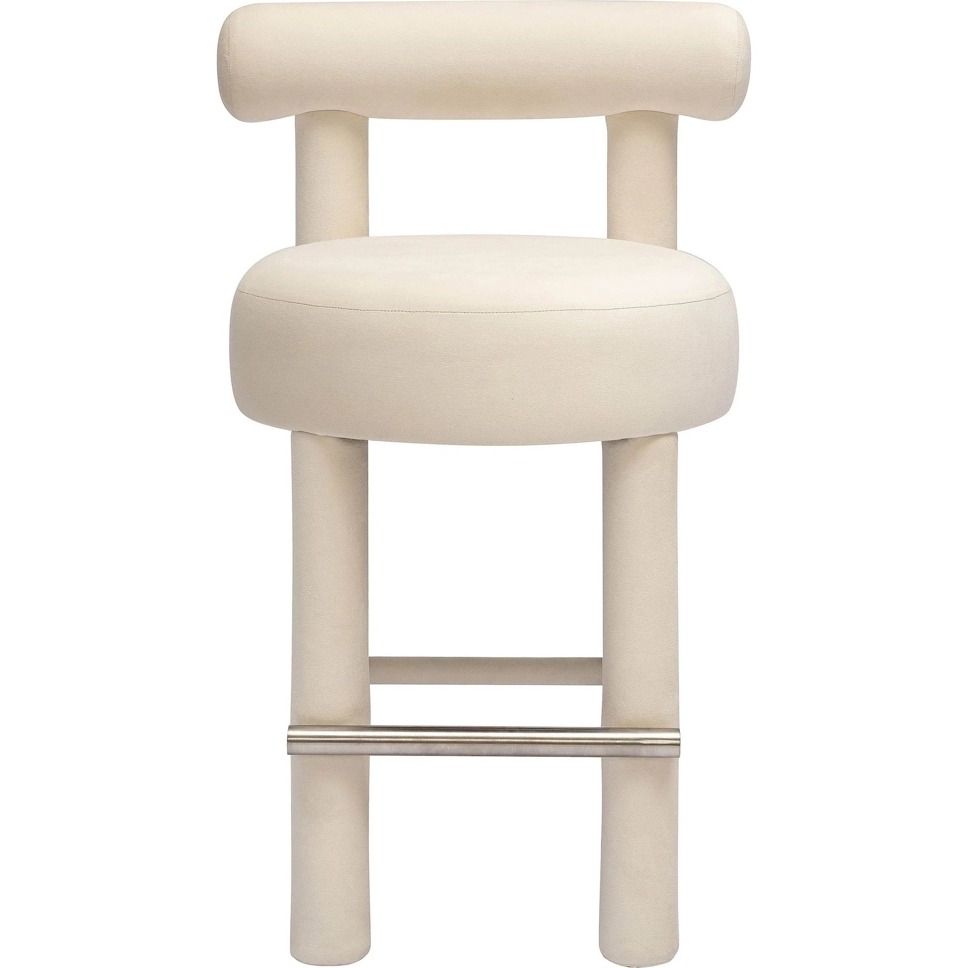 Carmel Velvet Counter Stool by TOV Furniture in cream. Made from stainless steel, velvet, wood in a transitional style.