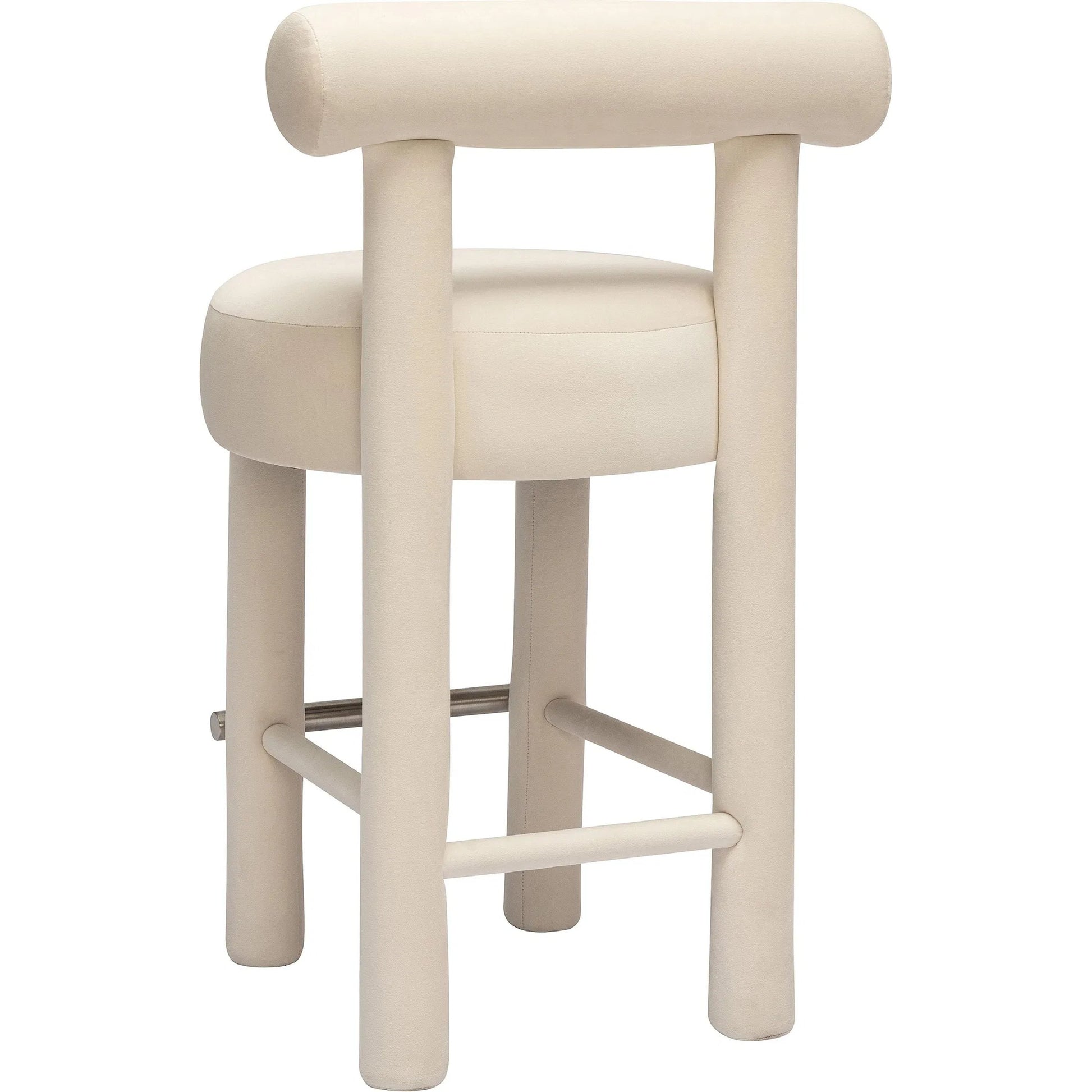 Carmel Velvet Counter Stool by TOV Furniture in cream. Made from stainless steel, velvet, wood in a transitional style.