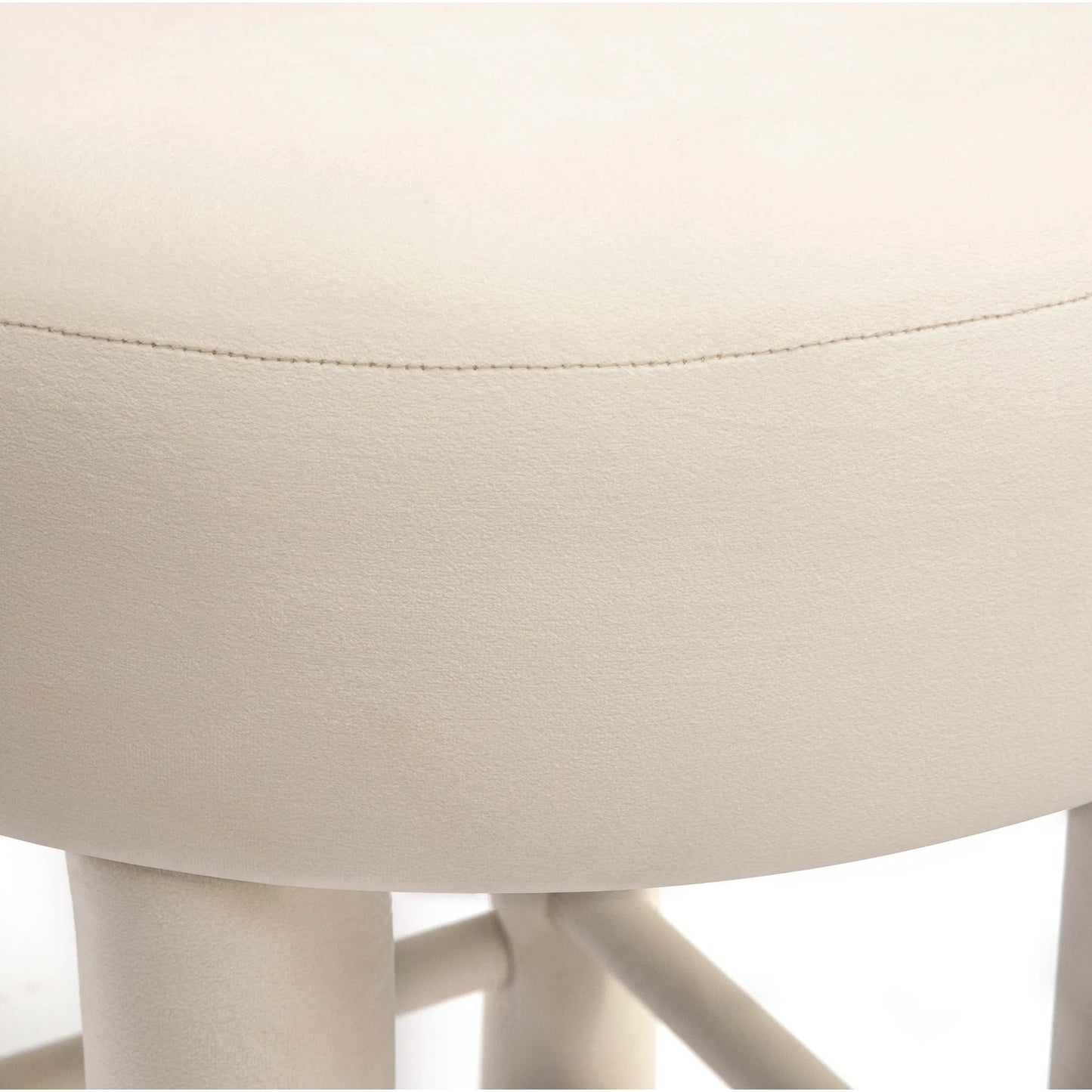 005 SI-2248190 | Closeup | Carmel Velvet Counter Stool by TOV Furniture in cream. Made from stainless steel, velvet, wood in a transitional style.