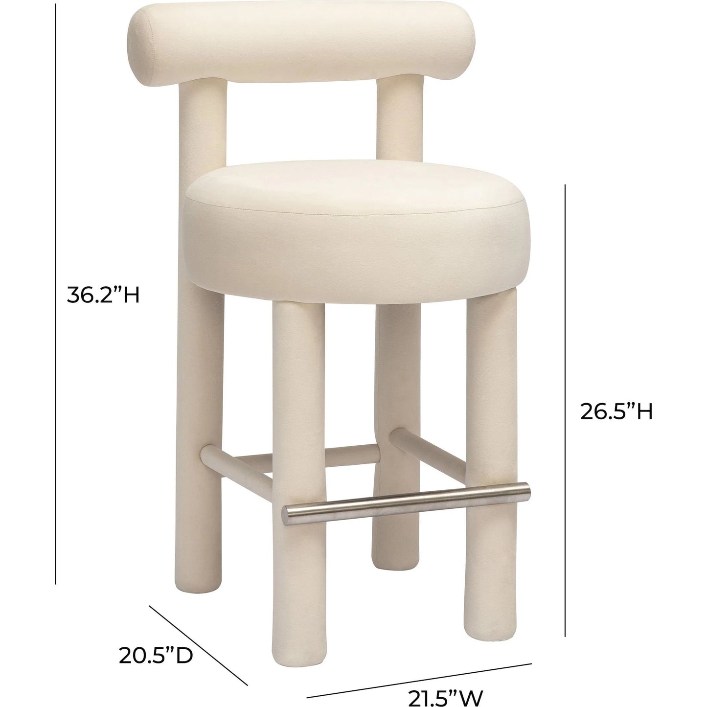 004 SI-2248190 | Additional Silo | Carmel Velvet Counter Stool by TOV Furniture in cream. Made from stainless steel, velvet, wood in a transitional style.