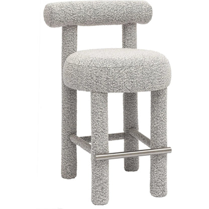 Carmel Performance Boucle Counter Stool by TOV Furniture in black, white. Made from boucle, stainless steel, wood in a transitional style.