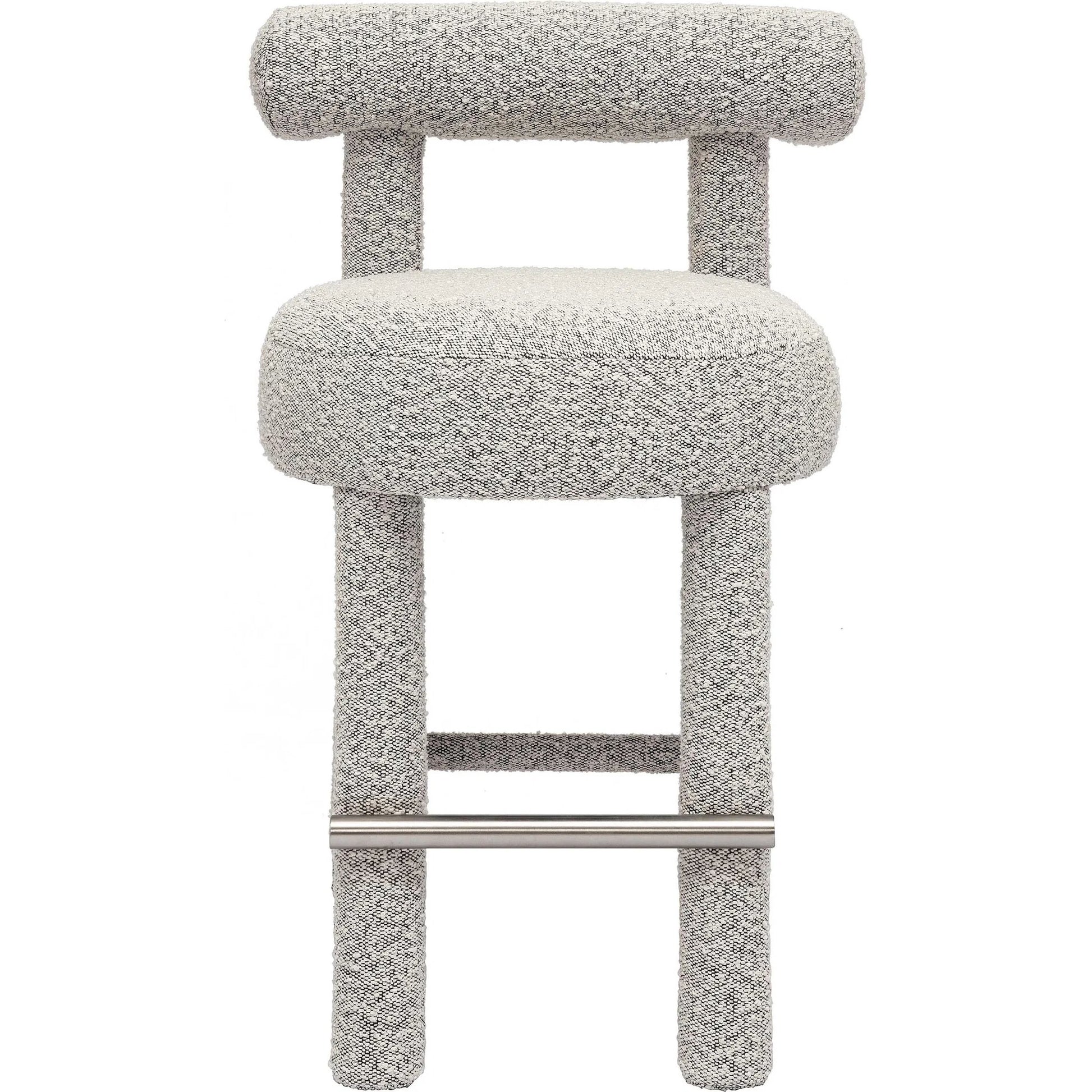 Carmel Performance Boucle Counter Stool by TOV Furniture in black, white. Made from boucle, stainless steel, wood in a transitional style.