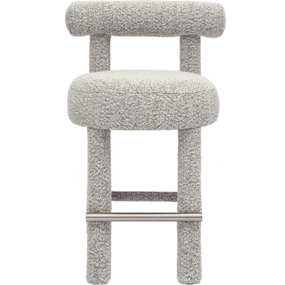 Carmel Performance Boucle Counter Stool by TOV Furniture in black, white. Made from boucle, stainless steel, wood in a transitional style.