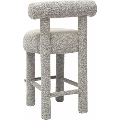 Carmel Performance Boucle Counter Stool by TOV Furniture in black, white. Made from boucle, stainless steel, wood in a transitional style.