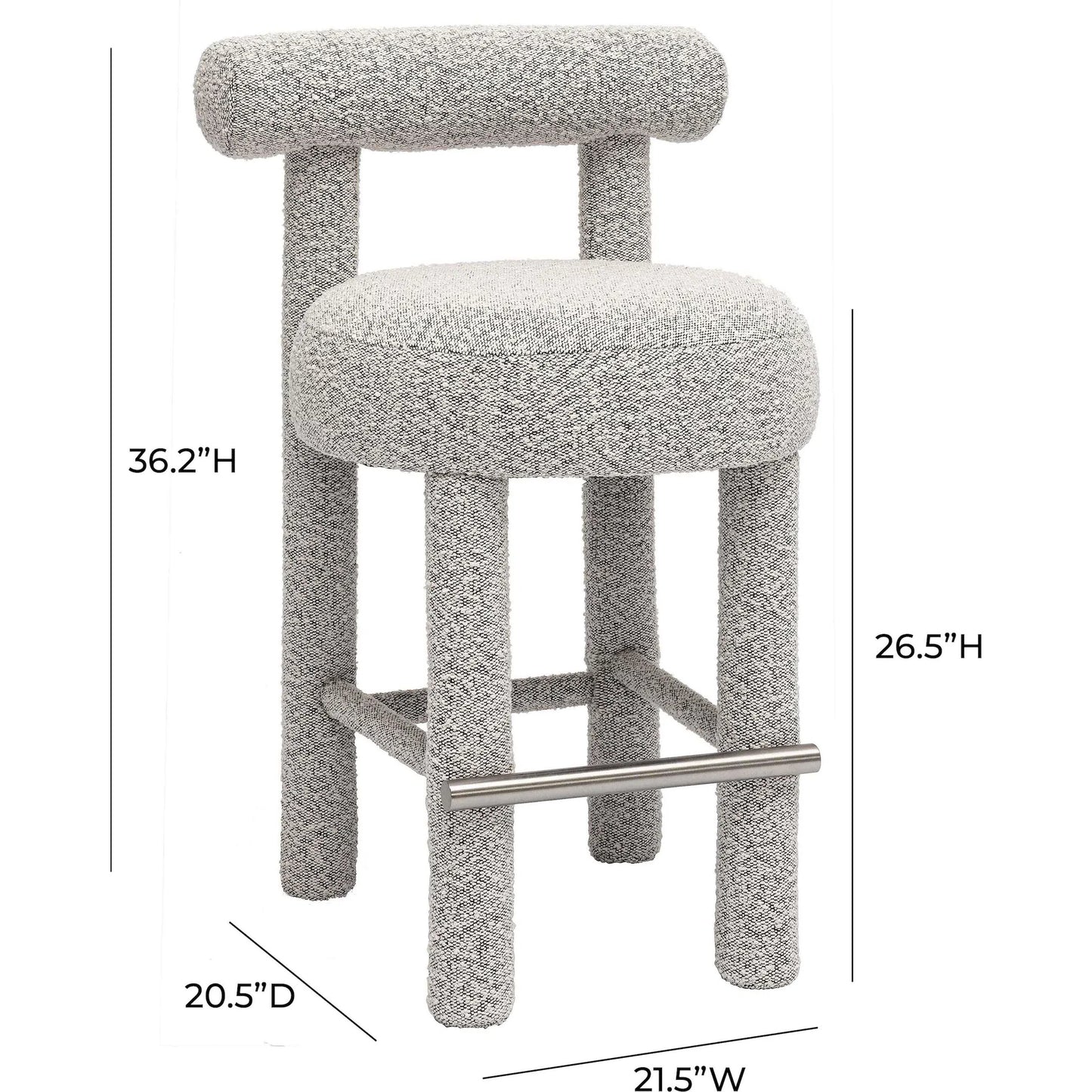 004 SI-2248186 | Additional Silo | Carmel Performance Boucle Counter Stool by TOV Furniture in black, white. Made from boucle, stainless steel, wood in a transitional style.