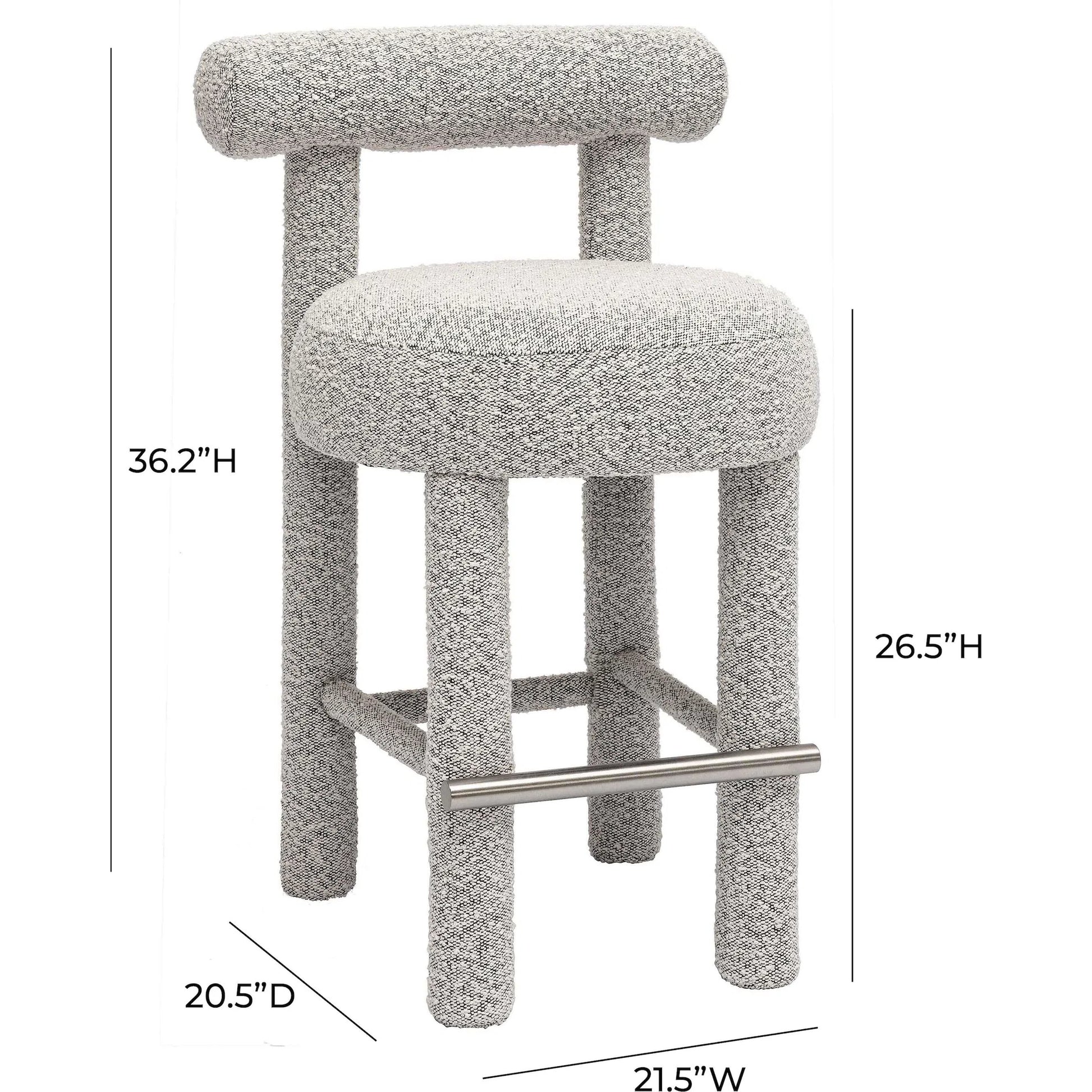Carmel Performance Boucle Counter Stool by TOV Furniture in black, white. Made from boucle, stainless steel, wood in a transitional style.