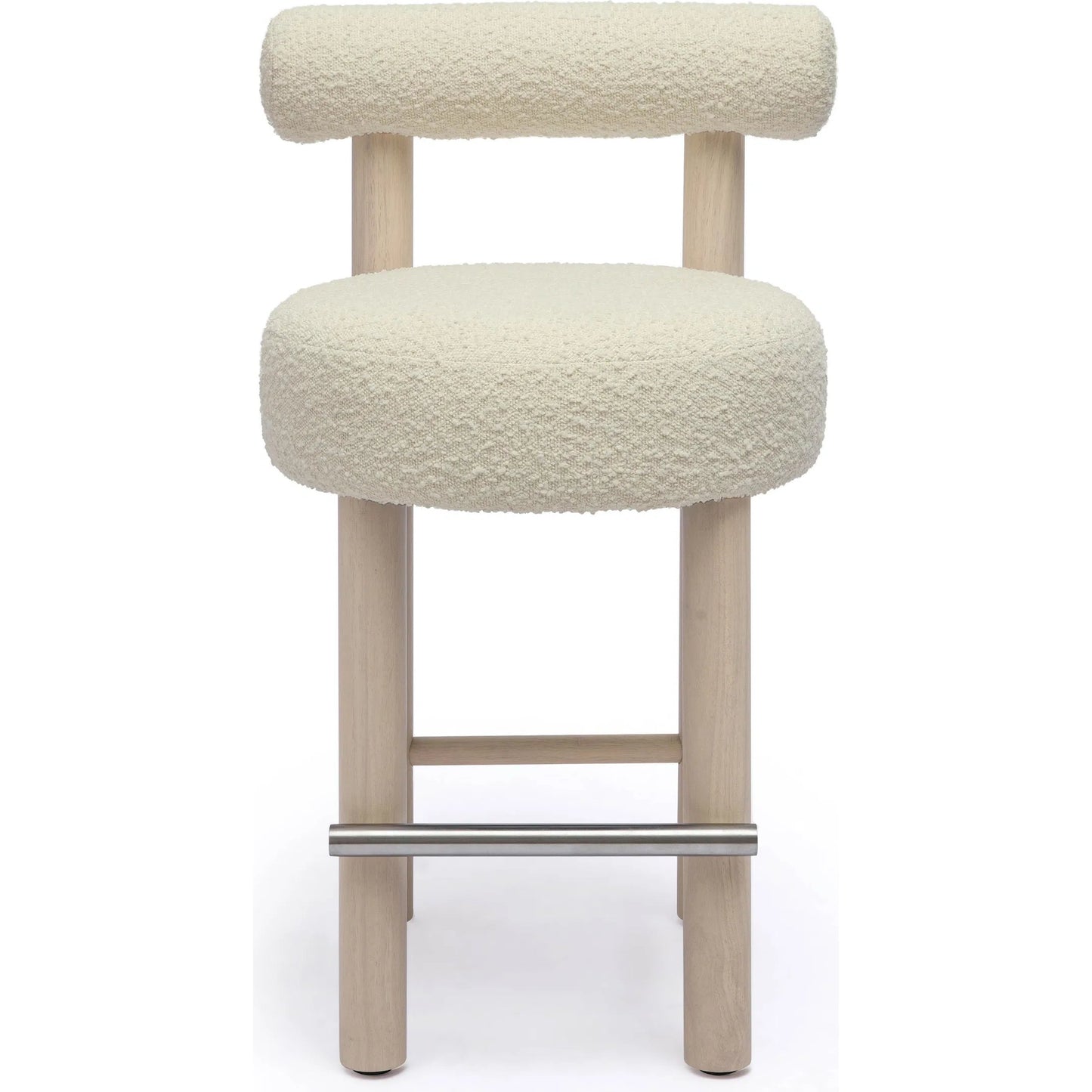 002 SI-2248187 | Additional Silo | Carmel Boucle and Solid Wood Counter Stool by TOV Furniture in cream. Made from boucle, pine, rubberwood, stainless steel in a transitional style.