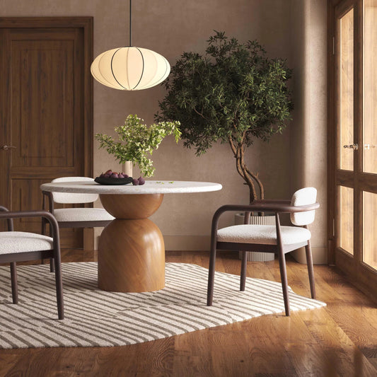 Betsy Performance Boucle Dining Chair by TOV Furniture in cream. Made from boucle, plywood, wood in a transitional style.