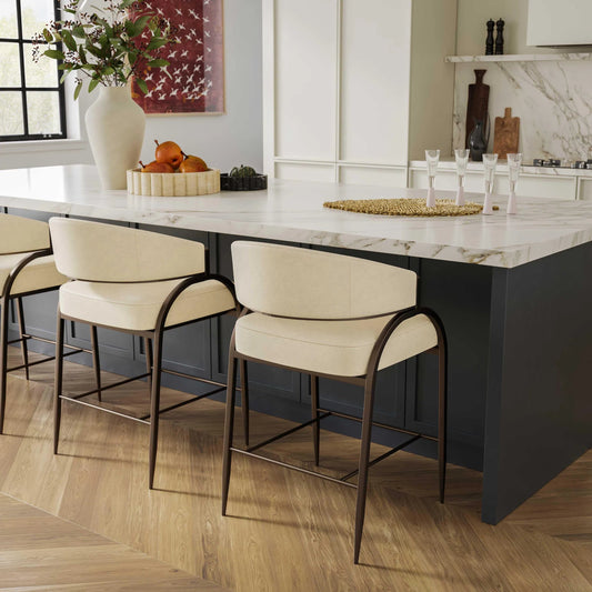 Tatum Performance Vegan Leather Counter Stool by TOV Furniture. Made from pu leather, plywood, stainless steel in a unique style.