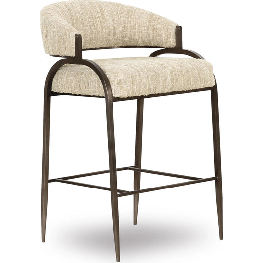 Tatum Textured Performance Boucle Counter Stool by TOV Furniture in cream. Made from boucle, plywood, stainless steel in a unique style.