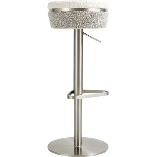 Astro Boucle Adjustable Stool by TOV Furniture in grey, white. Made from boucle, stainless steel in a unique style.