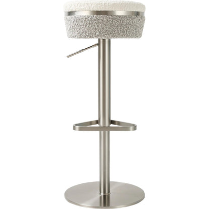 Astro Boucle Adjustable Stool by TOV Furniture in grey, white. Made from boucle, stainless steel in a transitional style.