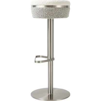 Astro Boucle Adjustable Stool by TOV Furniture in grey, white. Made from boucle, stainless steel in a transitional style.