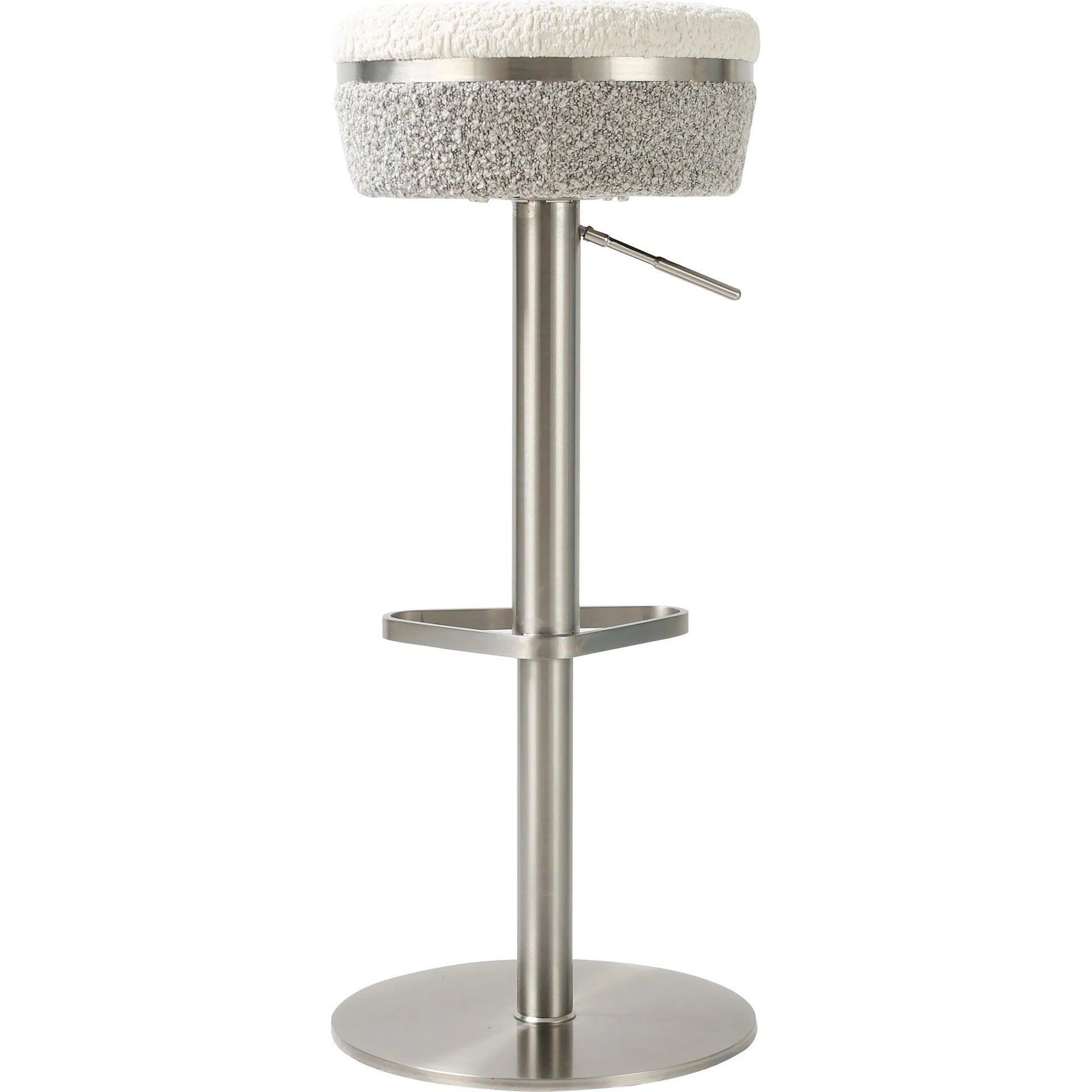 Astro Boucle Adjustable Stool by TOV Furniture in grey, white. Made from boucle, stainless steel in a transitional style.