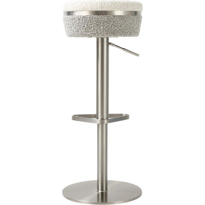 Astro Boucle Adjustable Stool by TOV Furniture in grey, white. Made from boucle, stainless steel in a transitional style.